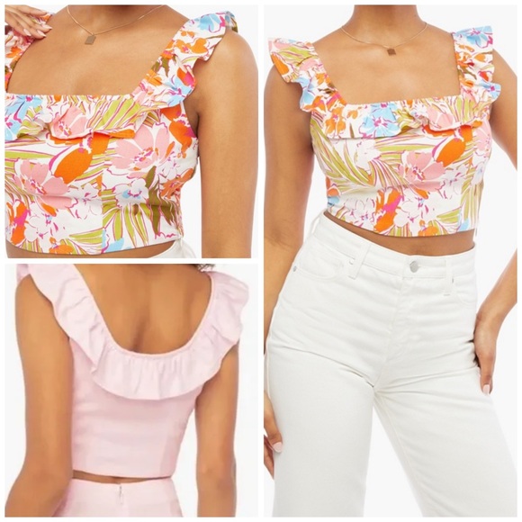 JustFab Floral Ruffle Crop Tank Top NWT - Picture 5 of 12